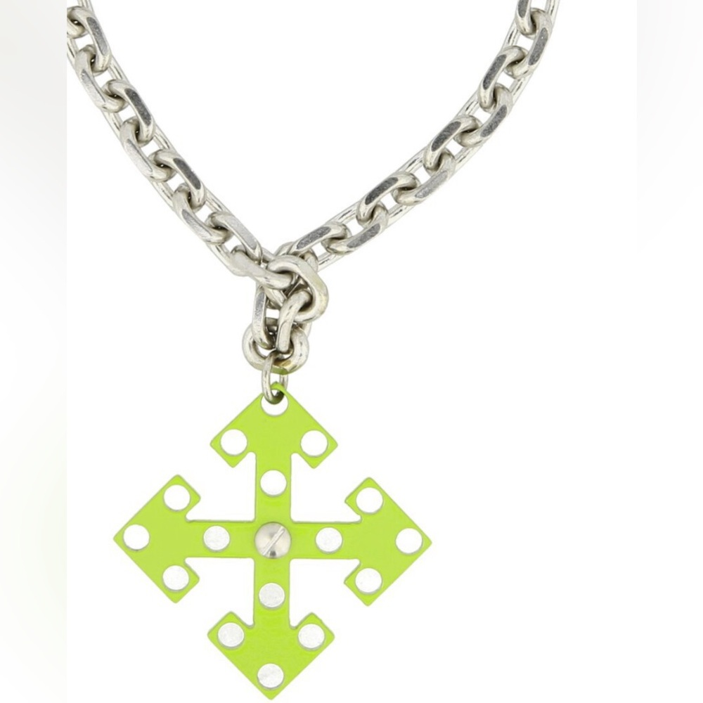 Off-White Green Cross Pendant Bracelet by designer Virgil Abloh